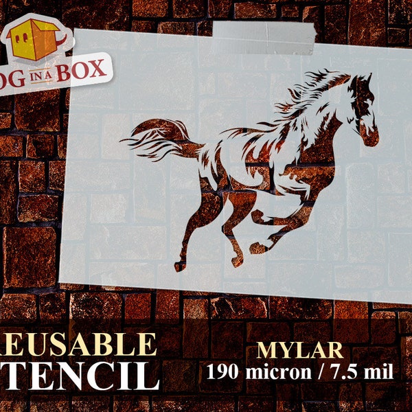 Pochoir cheval n.4 - Pochoir mustang réutilisable, pochoirs cow-boy et country pour panneaux en bois, peinture sur murs, tissus et bois