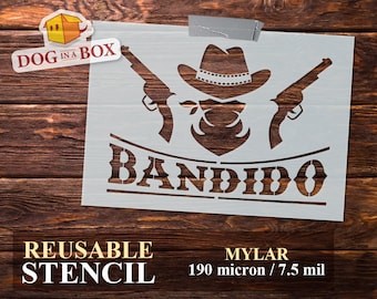 Bandido Stencil: Reusable Cowboy stencil for painting on walls and wood. Old West style.