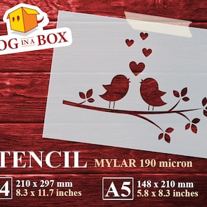 Stencil uccelli innamorati n.2 - Stencil riutilizzabile per matrimonio, stencil amore, stencil uccelli su ramo, stencil per cartelli in legno, pareti, torte e tessuti
