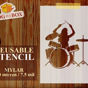 Estêncil de Baterista: Estêncil Mylar Reutilizável para Banda de Rock