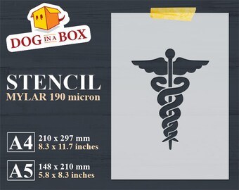 Bastone del Caduceo stencil n.1 - Stencil riutilizzabile per insegne in legno, per dipingere su pareti, plastica, carta e sacchetti