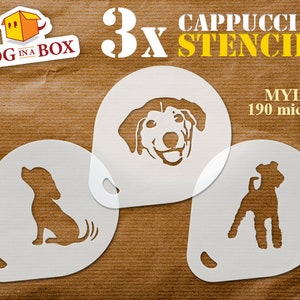 Dogs stencils, set of 3 stencils, coffee stencil, dog decor, wagging dog, tattoo stencil, cookie stencil, cake stencil, face painting