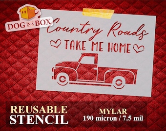 Country Roads Vintage Truck Stencil: Reusable Mylar, DIY Decor