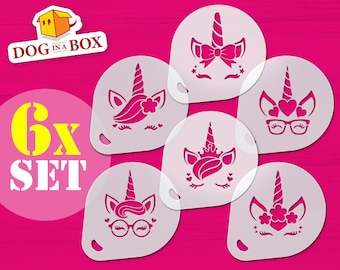 Unicorn Stencils: Reusable Coffee, Cake, Face Painting (set of 6)