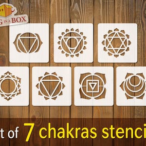 Pochoirs pour chakras - Jeu de 7 cartes individuelles. Pochoirs Tantra réutilisables. Symboles de l'hindouisme et du bouddhisme.