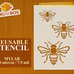 Bees Set stencil n.2 - Reusable stencil with Bees in various size, perfect for honeycombs personalisation, wall, wood and packaging decor