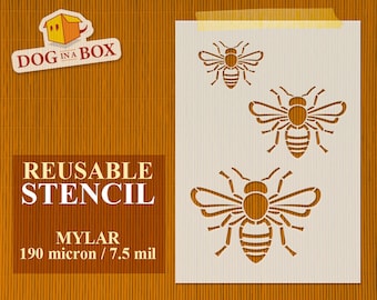 Bees Stencil n.2: Reusable stencil for painting on walls, wood, fabrics, hive and furniture decor