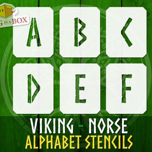 Viking - Plantillas del alfabeto nórdico n.º 1 - Juego de 26 plantillas de letras. Letras individuales del alfabeto nórdico. Plantillas reutilizables de alta calidad