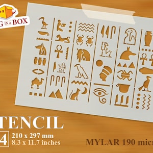 Hieroglyphs Stencil n.1: Reusable Egyptian stencil for painting on walls, wood, fabrics