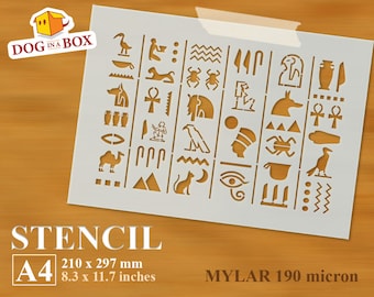 Plantilla de jeroglíficos n.1 - Plantilla egipcia reutilizable para paredes, madera, telas y papel. Perfecto para la decoración del hogar.