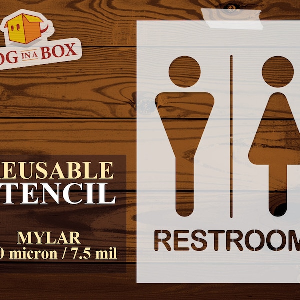 Restroom stencil n.2 - Reusable classy toilet sign, WC stencil, bathroom, stencil for painting on doors, walls, wood and fabrics