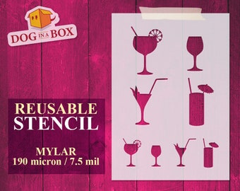 Cocktails stencil Set n.1 - Reusable stencil with cocktails in various size. Perfect for painting on the wall, fabrics, cakes, wood