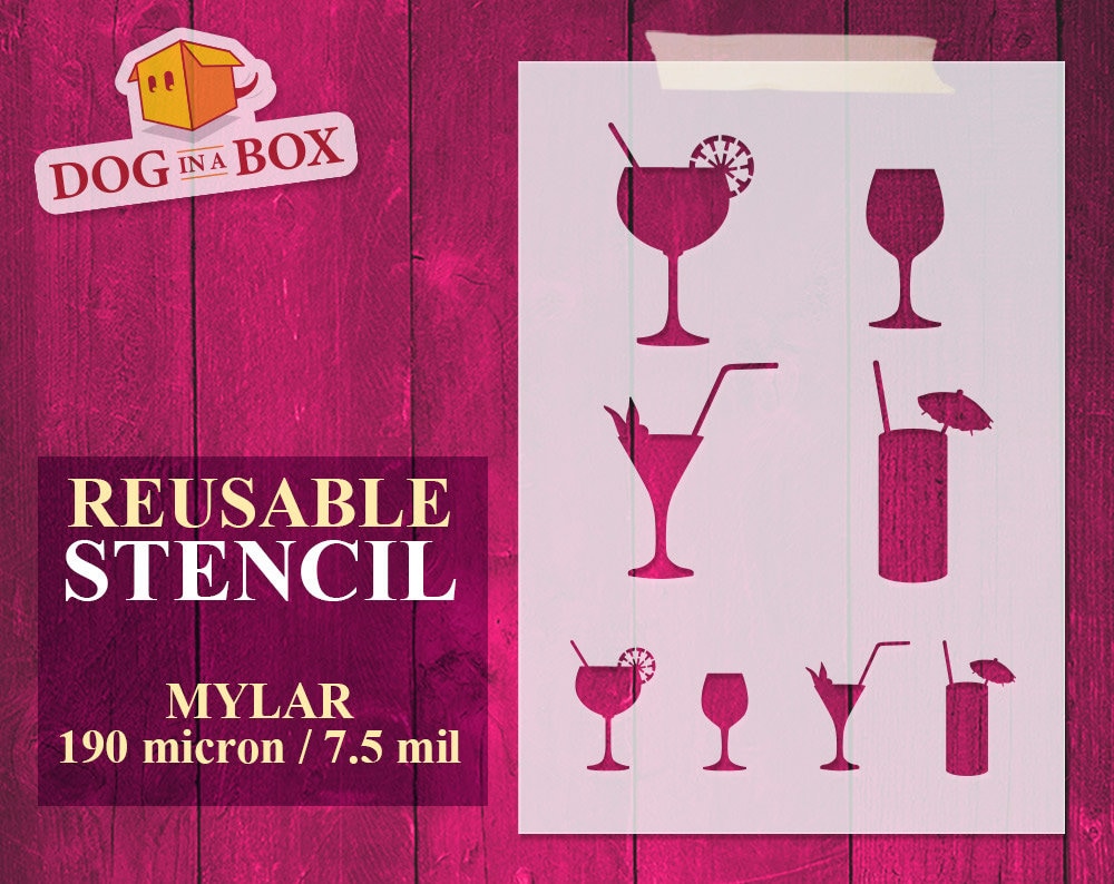 Cocktail Stencil Set: Reusable Mylar Stencil for Wall, Fabric, Cake