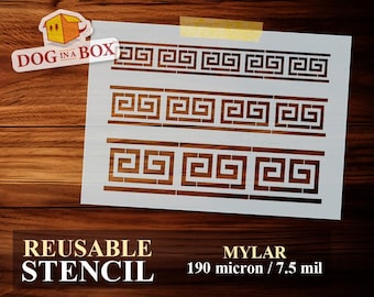 Estêncil de chave grega nº 5: Estêncil reutilizável para pintura em paredes, madeira, bolos, decoração de casa e móveis.