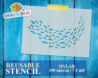 Fish Swarm Stencil n.13 - Reusable stencil for painting and fishing decor