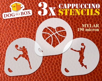 Basketball Stencils: set of 3 reusable stencil for Coffee, cappuccino, Face Painting, home, nursery, cake and furniture decor