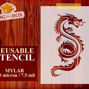 Stencil Drago Cinese n.2 - Stencil drago riutilizzabile per insegne in legno, tessuti e pareti. Stencil fantasia, decorazione in stile cinese.
