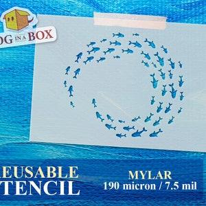 Fish Swarm Stencil n.12: Reusable Mylar Sea Life Painting Template