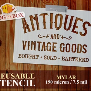Stencil per oggetti d'antiquariato e vintage n. 1 - Stencil riutilizzabile in stile antico per insegne di oggetti vintage. Perfetto per insegne in legno, decorazioni murali e tessuti.