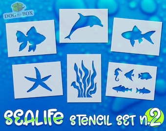 Sealife Stencils Set n.2: Fish, Dolphin, Starfish - Reusable Stencils