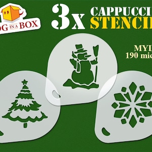 Christmas Stencils: Snowman, Snowflake, Tree - Mylar Coffee Stencils (set of 3)