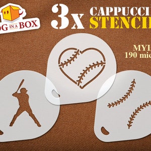 Baseball stencils, set of 3 cappuccino stencils, baseball, stencil, coffee stencils, cake stencil, cookie stencil, face painting stencils