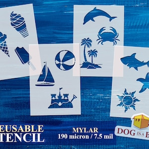 Sea Life Schablonen-Set 4 Stück: Sommer Strand Thema, wiederverwendbare Schablonen