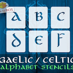 Plantillas del alfabeto celta gaélico n.° 2 - Juego de 26 plantillas. Letras individuales del alfabeto celta. Plantillas reutilizables de alta calidad.