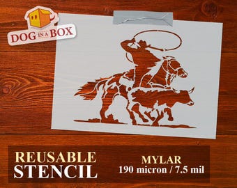 Cowboy Mylar Stencil: Far West stencil for painting on walls, wood signs, home and furniture decor