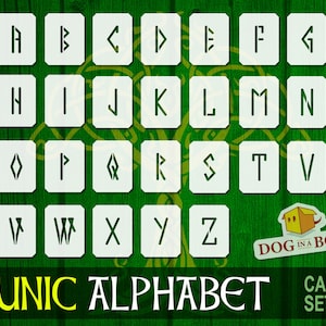 Plantillas de letras rúnicas n.º 1: juego de 26 plantillas de letras reutilizables. Letras individuales del alfabeto celta. Plantillas de alta calidad para madera