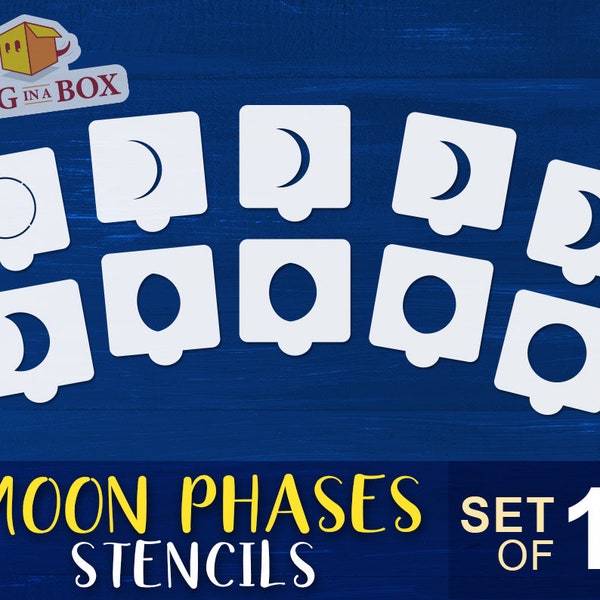 SET n.1 de pochoirs phases de lune - Ensemble de 10 pochoirs réutilisables lune, pochoir croissant, pochoir pleine lune, pochoir wicca, pochoir pour mur