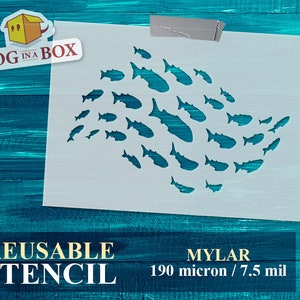Fish Swarm Stencil n.9: Reusable Mylar, Ocean Sea Life