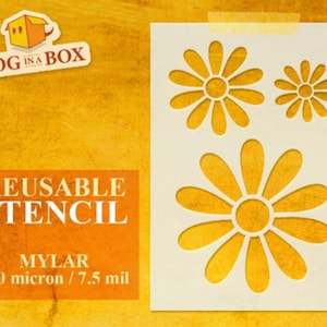 Set di stencil "Dasies" n. 1 - Stencil riutilizzabile con una margherita in varie dimensioni. Stencil a forma di fiore perfetto per dipingere su legno, pareti e tessuti.