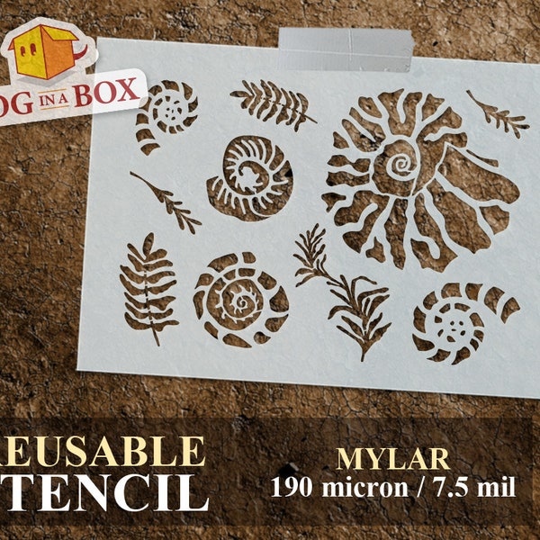 Fossil Seashells stencil n.1 - Reusable seashells stencil, jurassic stencil, fossil stencil, fossil, stencil for painting on wood and walls