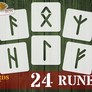 Set di stencil di rune n. 1 - 24 rune singole, stencil di rune, stencil di rune, stencil celtici, stencil per pittura, stencil, cartello in legno