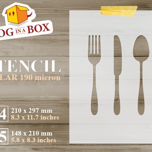 Cutlery stencil n.1 - Reusable fork stencil, knife stencil, spoon stencil, stencil for kitchen decoration, for painting on wood and walls
