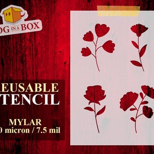 Flowers Stencil Set n.3: Reusable Mylar Stencils for Painting, Fabrics, Cakes