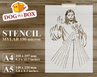 Jesus Stencil n.8: Reusable Divine Mercy stencil, christian stencil for painting on walls, wood, fabrics