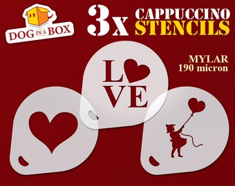 Love Stencils: set van 3 herbruikbare stencils voor koffie, cappuccino, koek, cake, huis- en meubeldecoratie