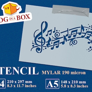 Stencil spartiti musicali n.1 - Stencil riutilizzabile note musicali, musicali, stencil per pittura, stencil per legno, pareti, tessuti e torte