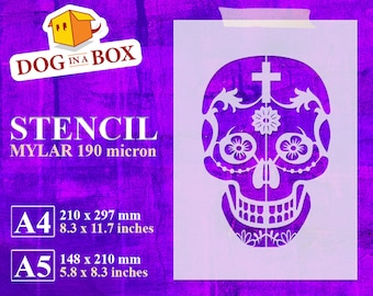 Sugar Skull stencil n.3, Dia de los Muertos Stencil, Calavera, stencil for painting, stencil A4, stencil A5, DIY stencil, reusable stencil