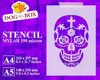 Sugar Skull Stencil n.3: Dia de los Muertos reusable stencil with a Calavera, for painting on walls, wood, fabrics