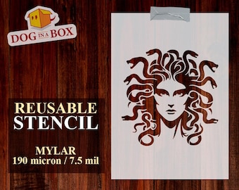 Medusa stencil n.1: Reusable greek stencil for painting on walls, wood, fabrics, home and furniture decor