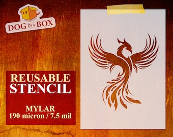 Phoenix Stencil n.5: Reusable stencil for painting on walls, wood, fabric, home and furniture decor