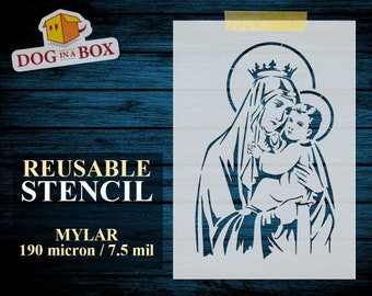 Our Lady of Mount Carmel Stencil n.2: Reusable Mary and Jesus nativity stencil for painting on wall, wood, fabrics