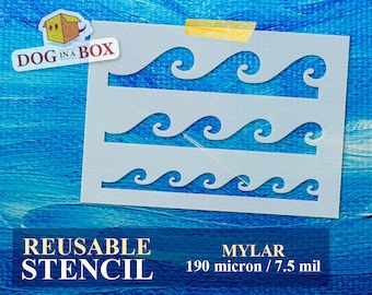 Wave Pattern stencil n.1 - Reusable waves stencil for painting on walls, wood and fabrics. 3 sizes included in a single sheet