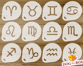 Zodiac Signs Stencils n.1 - Set of 12 cookie stencils: horoscope stencils, cappuccino stencils, coffee stencils, face painting stencils