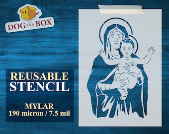 Virgin Mary and Jesus Stencil n.1: Reusable nativity Stencil for Painting on wall, wood, home and furniture decor