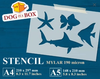 Sea Animals Stencil n.1: Reusable Ocean Fish Stencil for painting on walls, wood, fabrics, furniture and cake decor