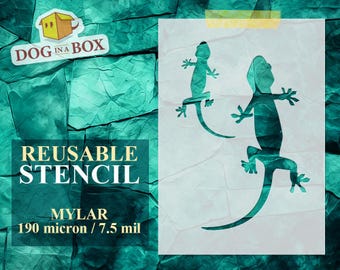 Gecko-schablon nr 2: Återanvändbar ödleschablon för målning på vägg, trä, tyger